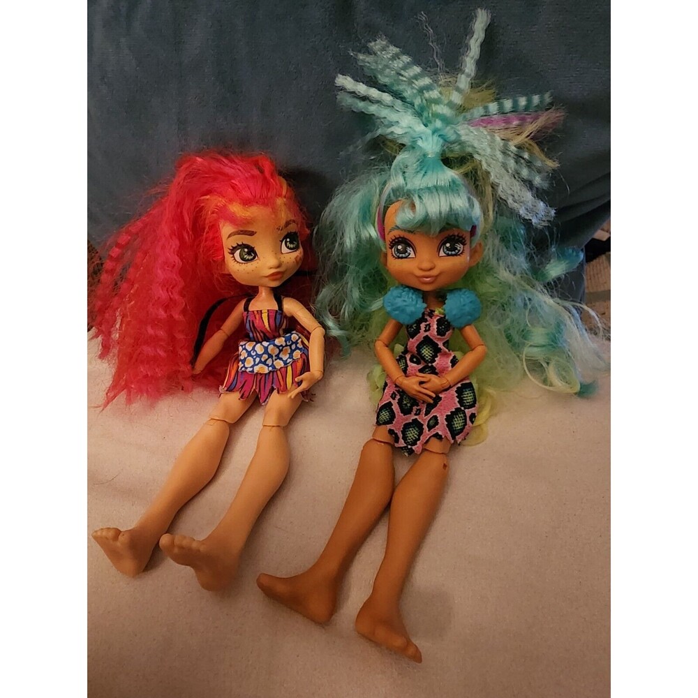 Mattel CAVE CLUB 8" Prehistoric Fashion DOLLS Set Of 2 Good Condition